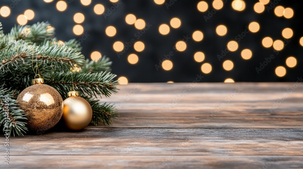 Christmas background with golden christmas tree balls and blurred lights Christmas background with golden christmas tree balls and blurred lights