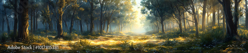 Forest Glade under Morning Sunlight