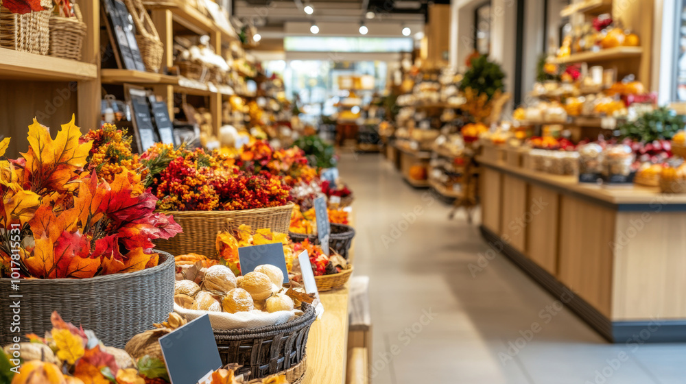 Cozy Autumn-Themed Bakery Displaying Seasonal Decor and Fresh Pastries, AI