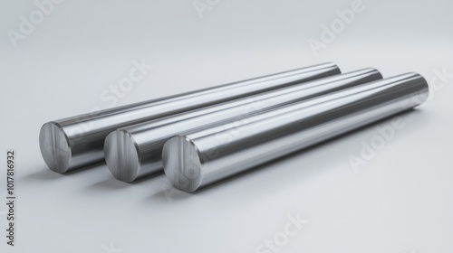 Three silver rods are lined up on a white background