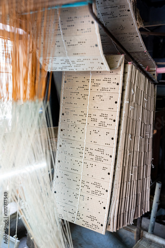 Photography Patterns in a hand loom artisan machine in a workshop