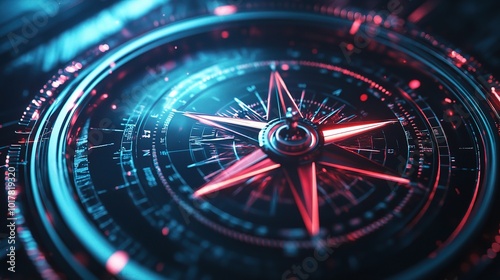 Wallpaper Mural Digital Compass with Neon Glow and High Detail Torontodigital.ca