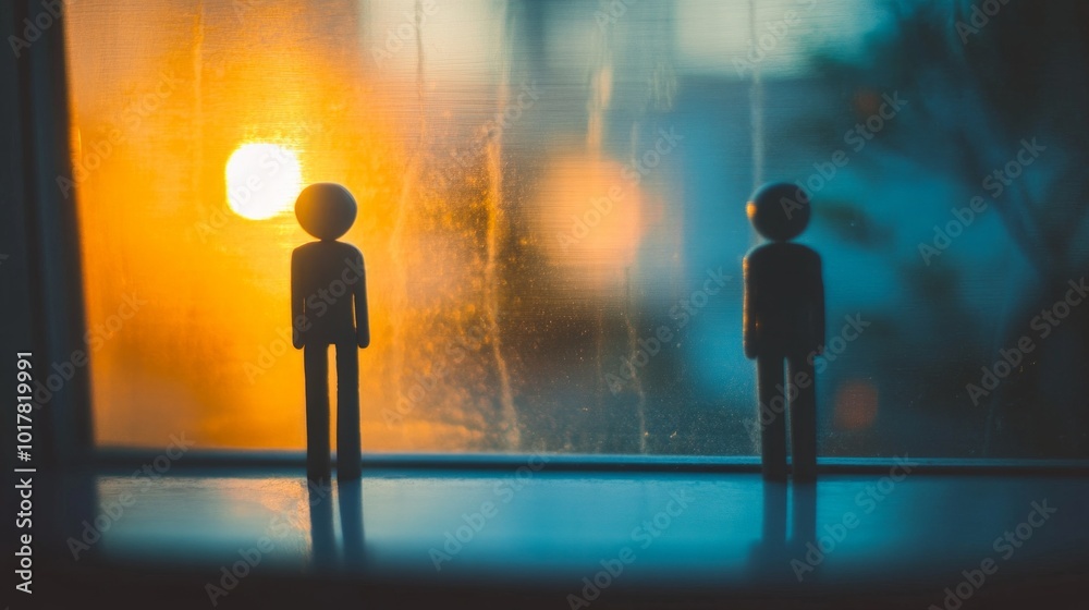 Fototapeta premium Two figures are standing next to each other in a window