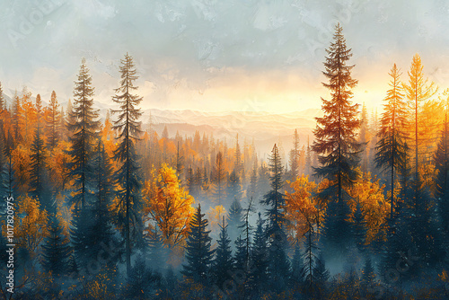 Autumn Pine Forest Landscape