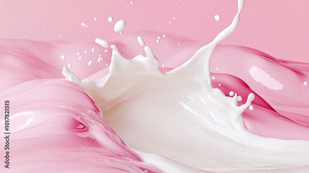 A splash of milk on a pink background A splash of milk on a pink background