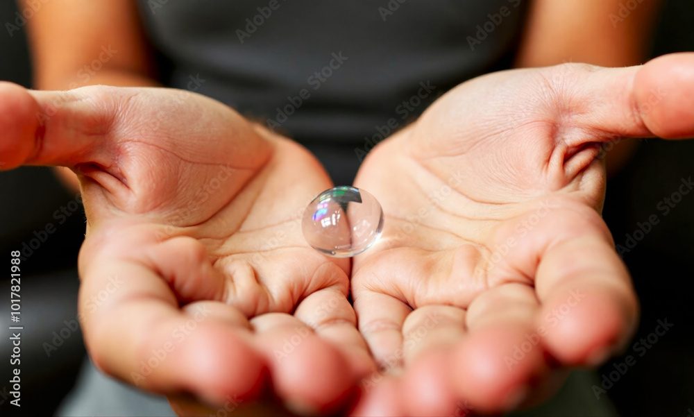 a drop of water in a hand that is made by the person. a drop of water in a hand that is made by the person.