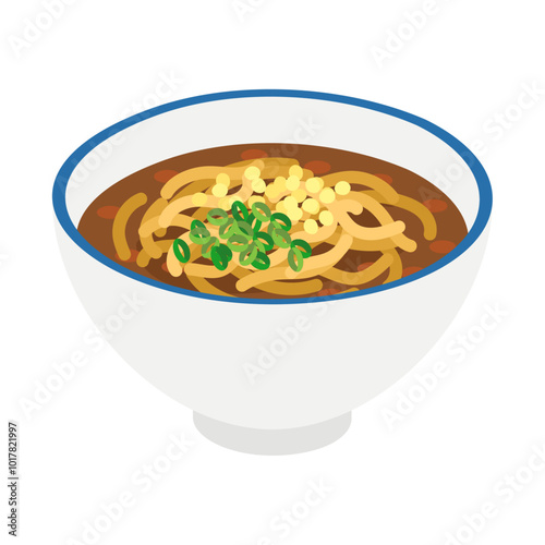 つゆ焼きそば。フラットなベクターイラスト。
Tsuyu yakisoba (yakisoba noodled in soup). Flat vector illustration.