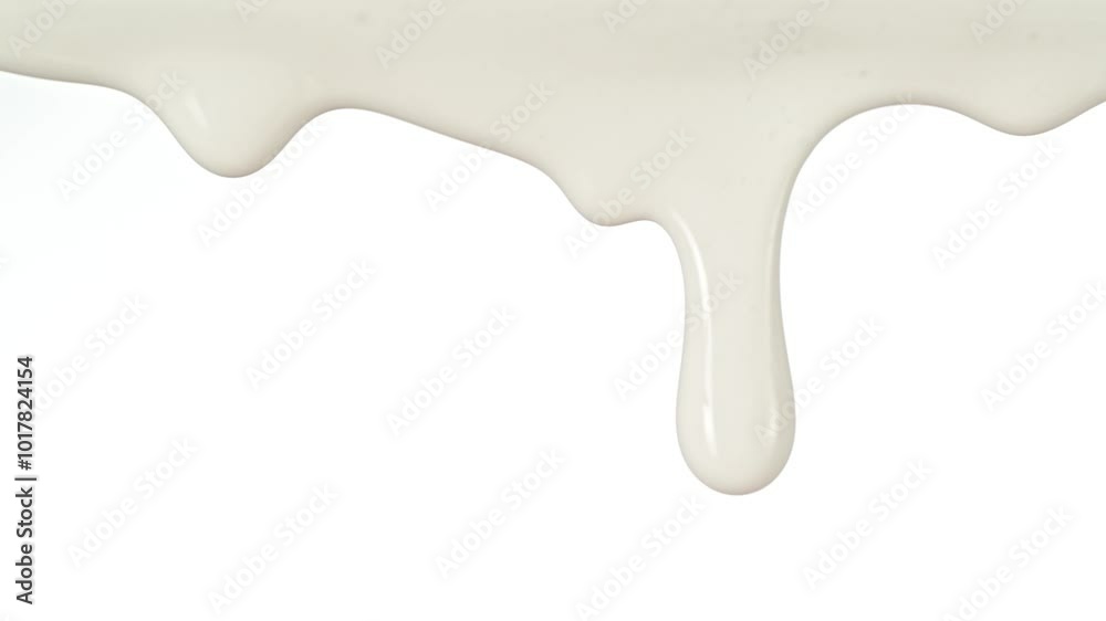 Super Slow Motion Detail Shot of Slowly Dripping Fresh Cream Isolated on White at 1000fps. Super Slow Motion Detail Shot of Slowly Dripping Fresh Cream Isolated on White at 1000fps.