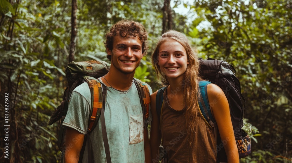 Young lovers on a sustainable travel trip, exploring eco-friendly destinations and sharing a passion for responsible travel. Young lovers on a sustainable travel trip, exploring eco-friendly destinations and sharing a passion for responsible travel.