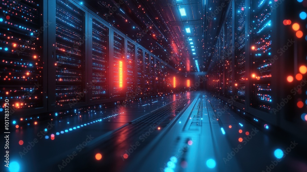 Server Room Interior with Glowing Lights Server Room Interior with Glowing Lights