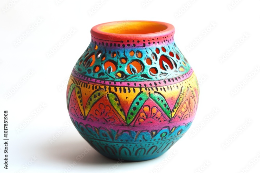 A beautifully crafted colorful clay lamp featuring intricate designs and patterns A beautifully crafted colorful clay lamp featuring intricate designs and patterns