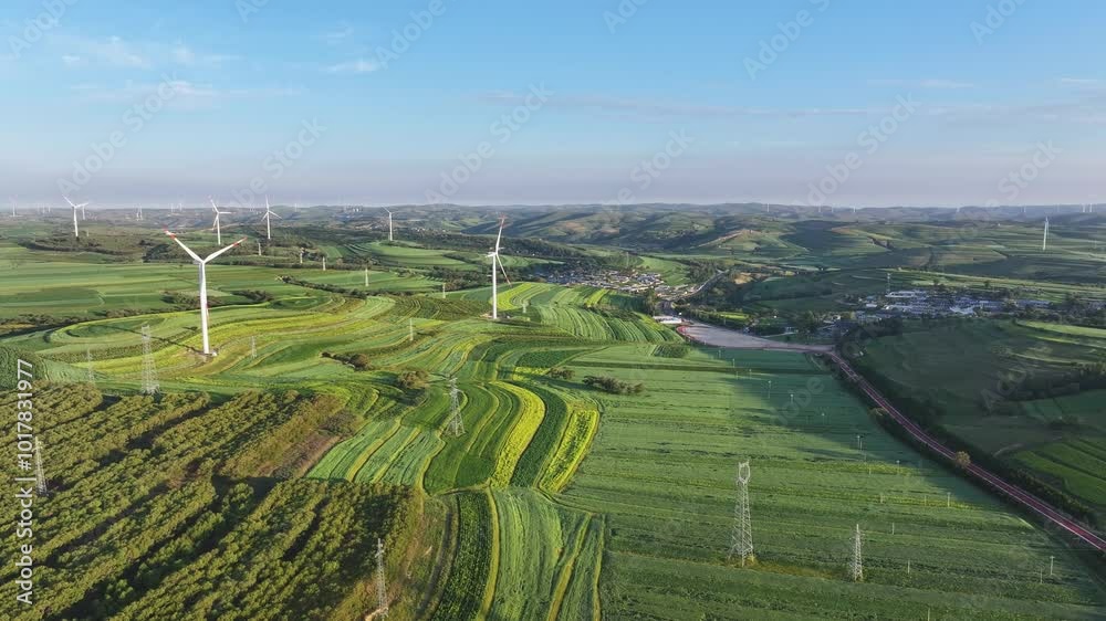 view of wind power station in field view of wind power station in field