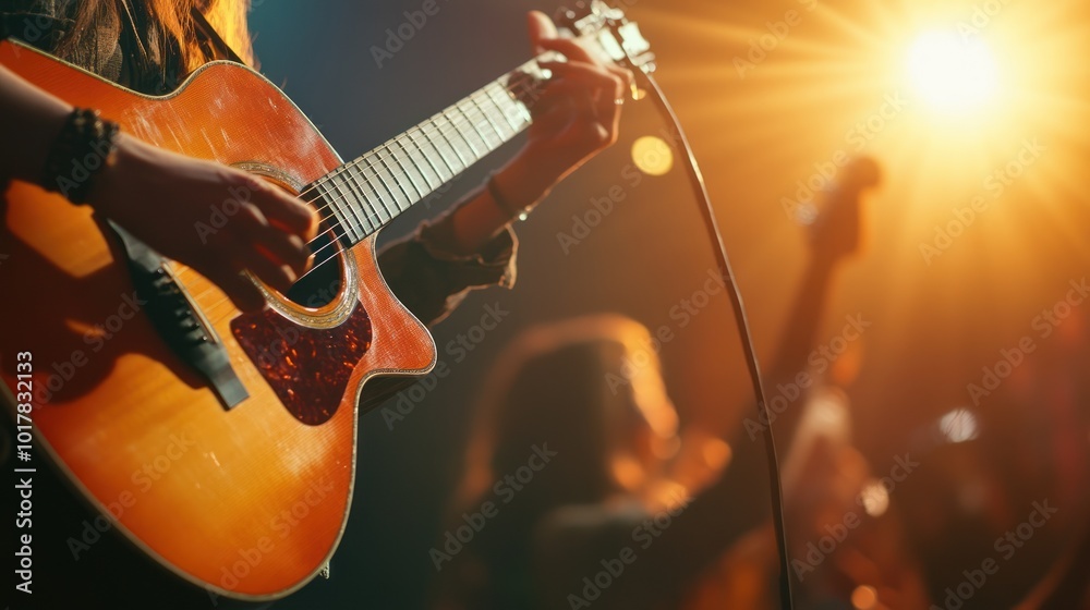 Naklejka premium Acoustic concert experience Often held in intimate venues, this type of concert strips down the music to its acoustic roots, popular among fans of raw, unamplified sound.