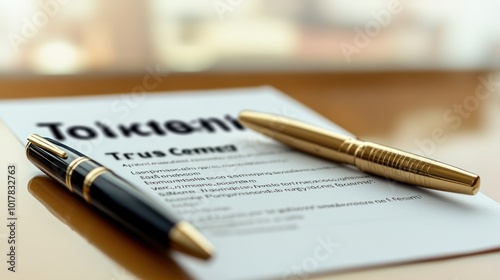 Wallpaper Mural A close-up of a document d "Token" with two pens beside it, suggesting a signing or agreement. Torontodigital.ca