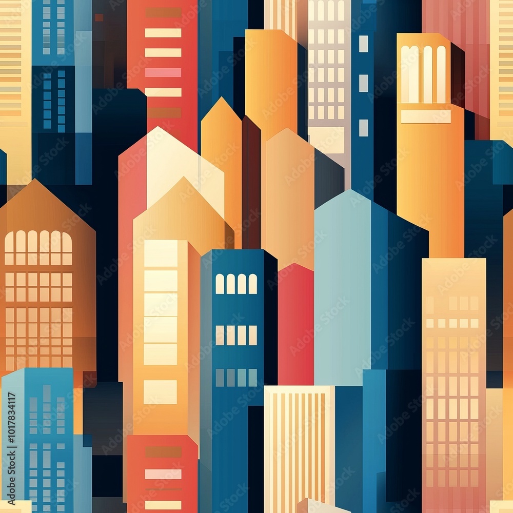 Seamless pattern of modern skyscrapers with angular designs Seamless pattern of modern skyscrapers with angular designs
