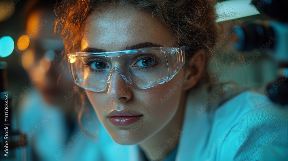 Close-up of a scientist in a lab, wearing glasses and focused on research. Close-up of a scientist in a lab, wearing glasses and focused on research.