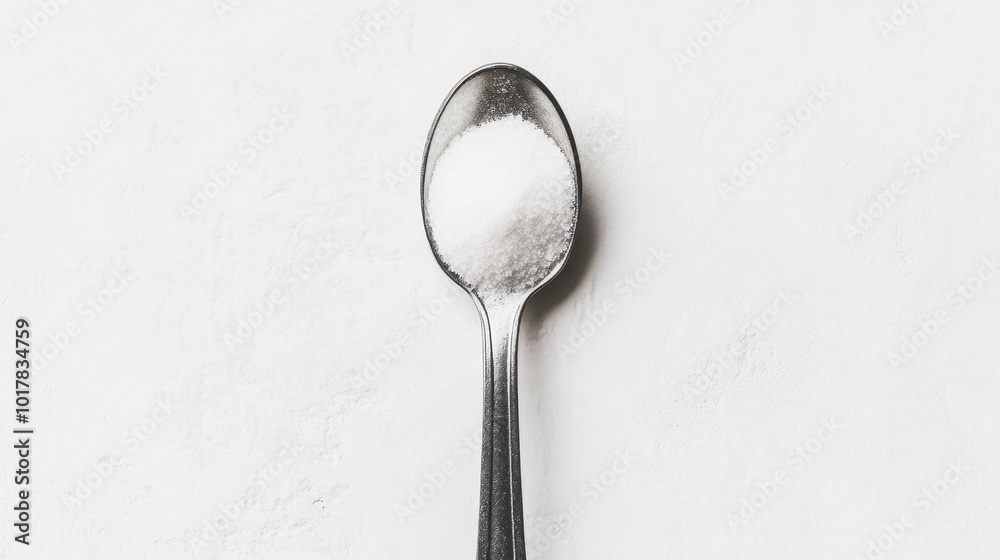 A measuring spoon of arginine creatine on a stark white background, representing health and wellness in a simple, modern visual. A measuring spoon of arginine creatine on a stark white background, representing health and wellness in a simple, modern visual.