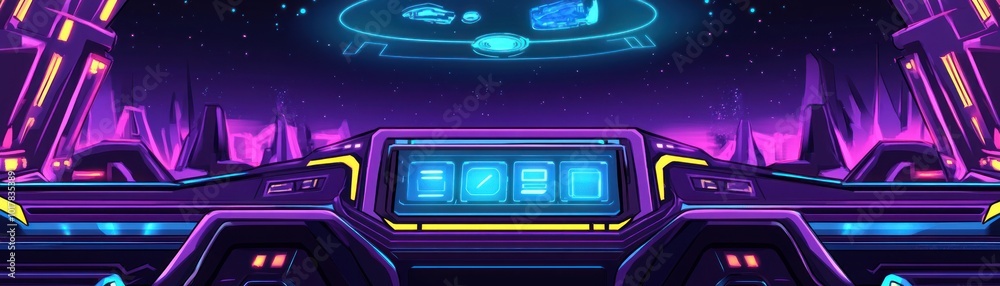 A vibrant, futuristic control panel set against a cosmic background. A vibrant, futuristic control panel set against a cosmic background.