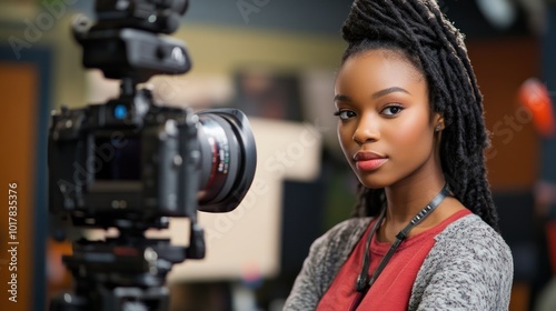 African American woman in media - Showcasing the roles of African American women in media, including journalism, broadcasting, filmmaking, and social media influence.