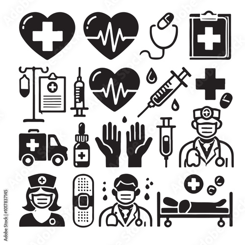 Medical and Health Care Icons Silhouette
