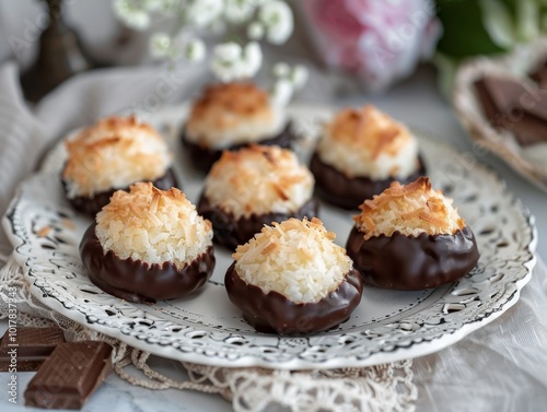 Delicious Coconut Macaroons Dipped in Chocolate