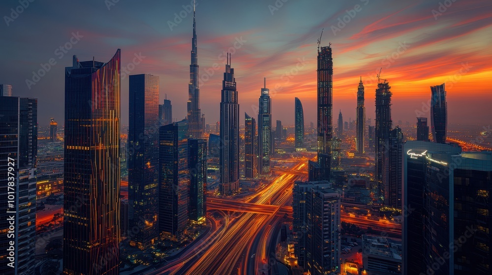Fototapeta premium The Urban Skyline at Sunset