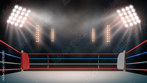 boxing ring with illumination by spotlights. - Illustration	
