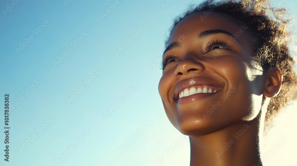 Smiling Woman Against Clear Blue Sky Smiling Woman Against Clear Blue Sky