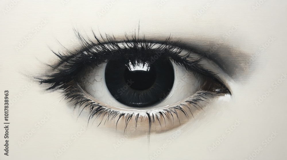Close-up of a realistic human eye with detailed eyelashes. Close-up of a realistic human eye with detailed eyelashes.