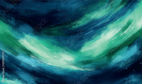 Soft green and blue brushstrokes on a dark blue background, resembling gentle watercolor transitions of the northern lights in the night sky