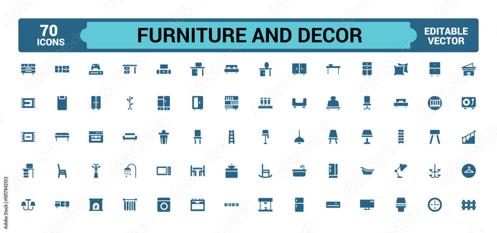 Furniture and decor solid icons set. Glyph icon collection for web and ui. Filled icon pack, Vector illustration. Editable and Pixel perfect. Furniture and decor solid icons set. Glyph icon collection for web and ui. Filled icon pack, Vector illustration. Editable and Pixel perfect.