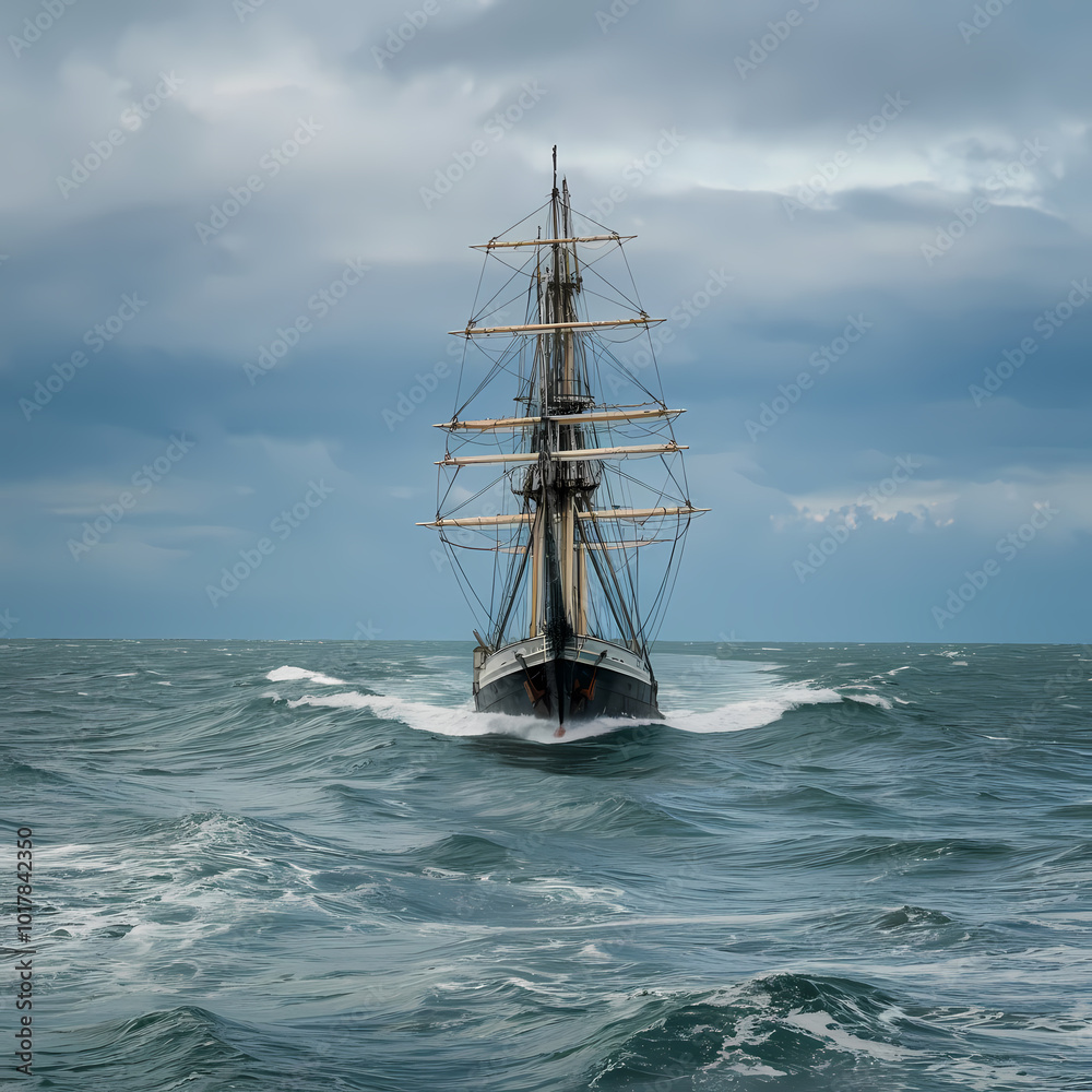 A majestic sailing ship glides across the vast ocean under a clear blue sky. A majestic sailing ship glides across the vast ocean under a clear blue sky.