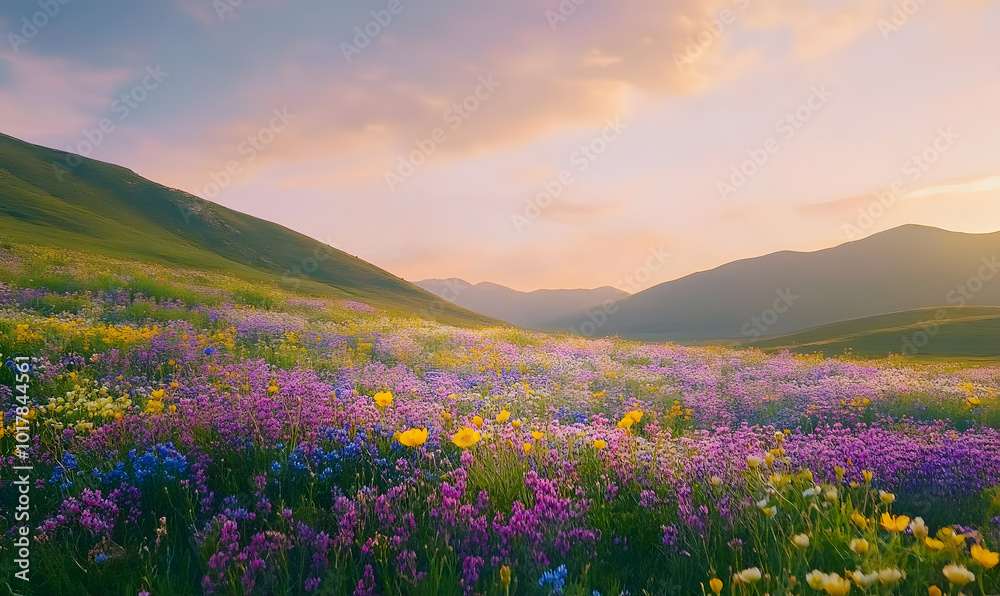 Obraz premium Dreamlike Landscapes and Mystical Gardens with Vibrant Flowers and Glowing Nature