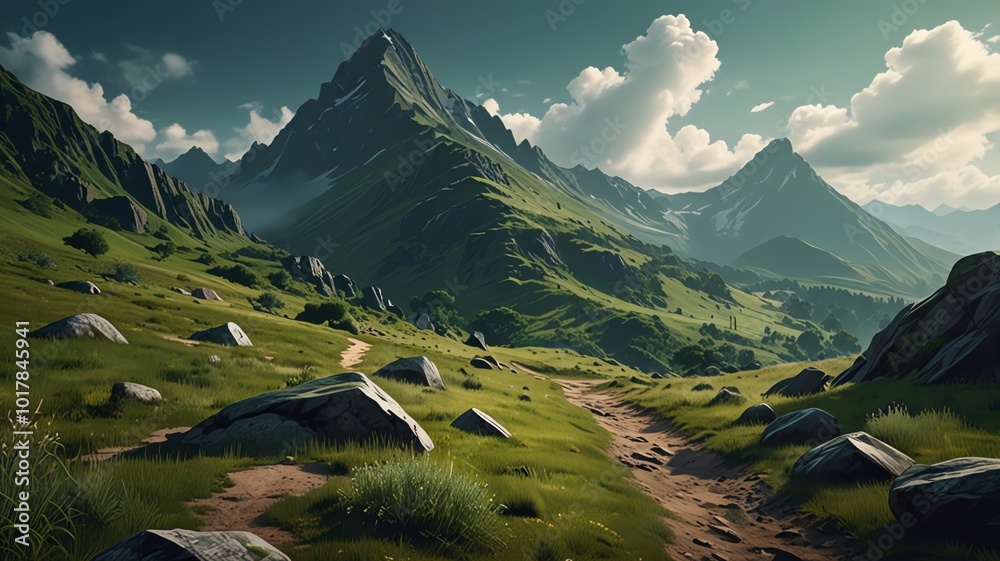 Obraz premium a path in the mountains with a path through it