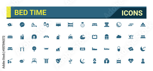 Bed time and sleeping solid icons set. Dream and sleep filled icon collection. Glyph icon for web and ui. Vector illustration. Editable and pixel perfect.