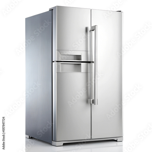 A futuristic refrigerator concept with sleek design, Refrigerator isolated on white.