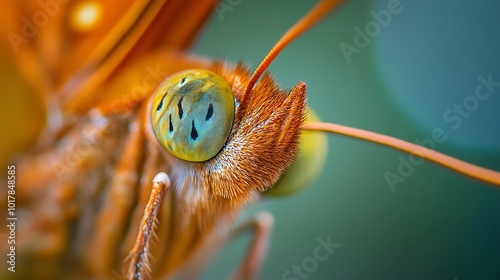 Close-up of a Butterfly's Eye with Orange and Green Colors photo