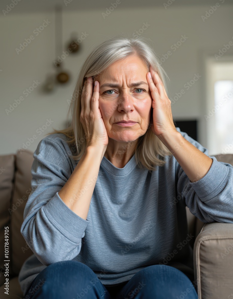 senior woman having headache senior woman having headache