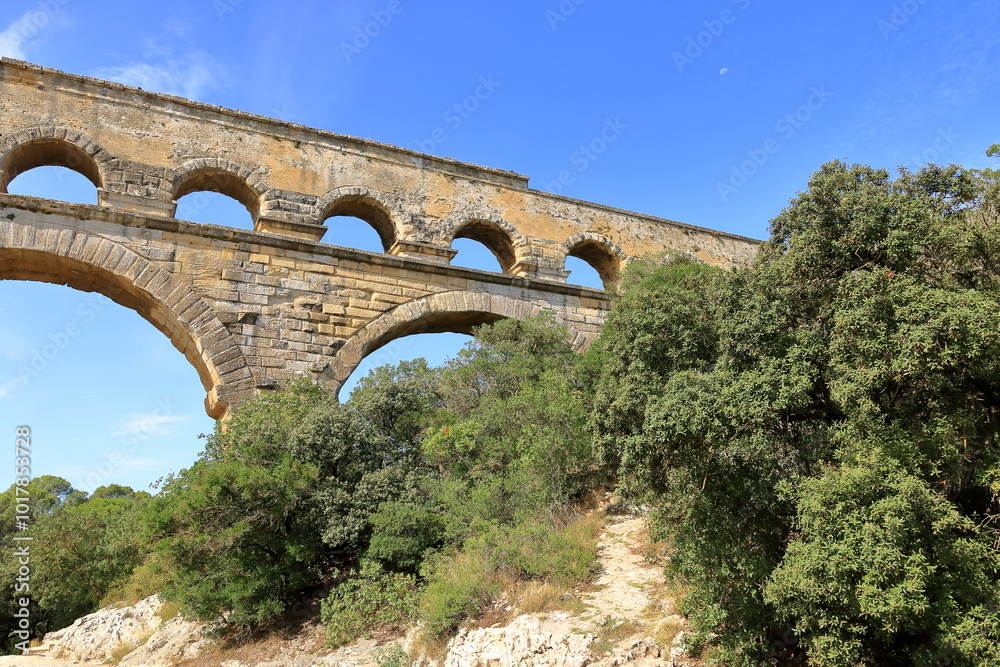 Fototapeta premium Pont du Gard, famous roman aqueduct in southern France in the Provence near Nimes