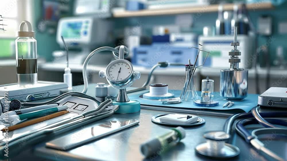 Diverse array of medical instruments used to measure vital signs ...