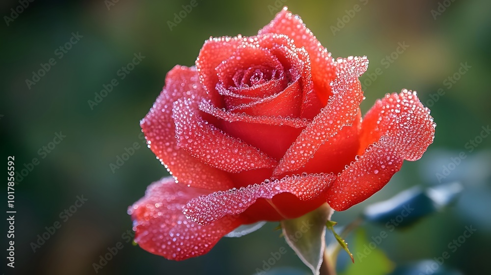 Vibrant Red Rose with Dew Drops in Macro Detail Vibrant Red Rose with Dew Drops in Macro Detail