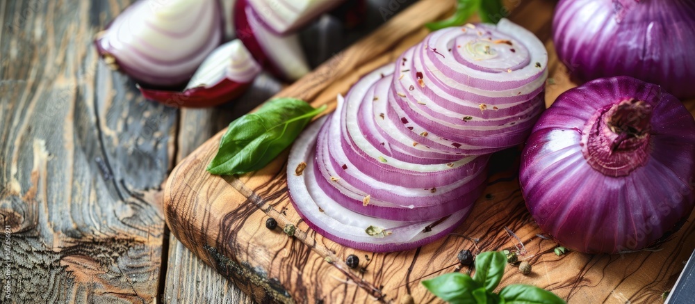 Sliced Onions on a Wooden Cutting Board Sliced Onions on a Wooden Cutting Board