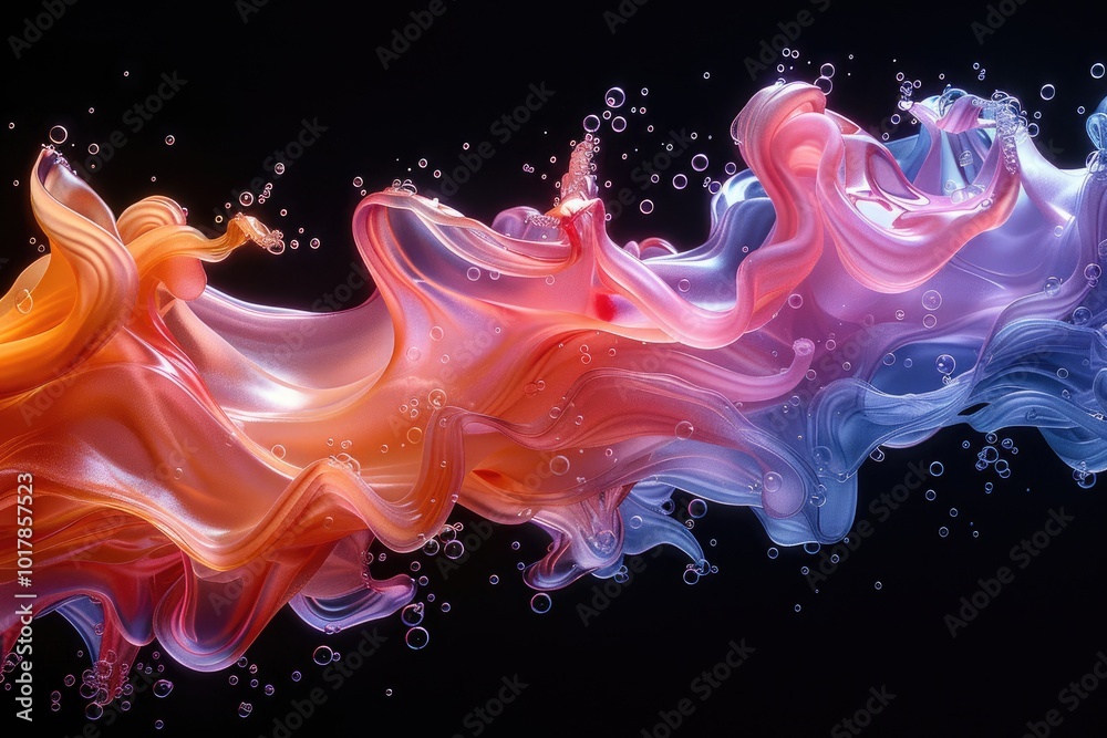 Abstract Swirling Liquid with Bubbles in Pink, Orange, and Blue Abstract Swirling Liquid with Bubbles in Pink, Orange, and Blue