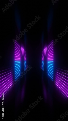 Vertical video blue and purple neon dots equalizer tunnel vj loop animation