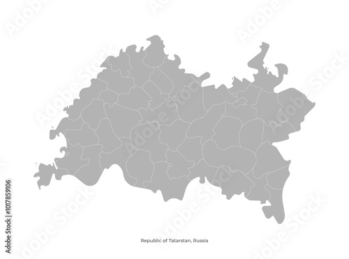 Vector isolated illustration with authors vision. Simplified administrative map of Republic of Tatarstan, Russia. Grey shapes