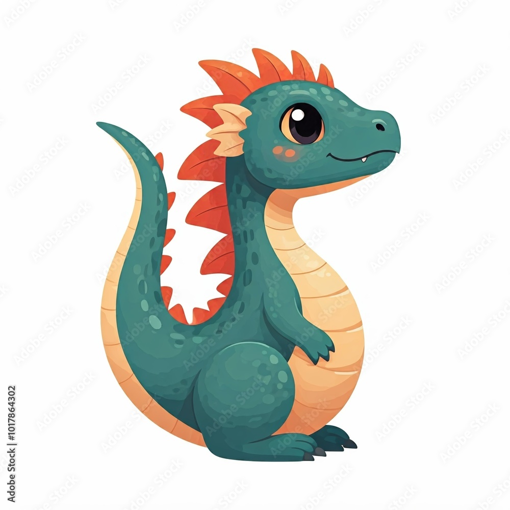 Obraz premium Green dragon on a white background, cartoon style.