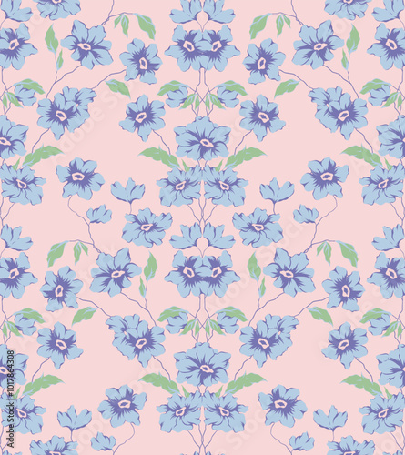 Vector coquette flowers pattern.Colorful seamless grandmillennial pattern. Perfect for greetings, invitations, manufacture wrapping paper, textile and web design. Vector preppy pattern.
