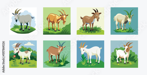 Goat Eating Grass: Natural and Whimsical Animal Illustration