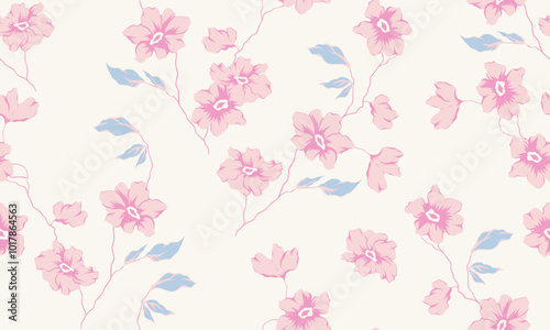 Vector coquette flowers pattern.Colorful seamless grandmillennial pattern. Perfect for greetings, invitations, manufacture wrapping paper, textile and web design. Vector preppy pattern.