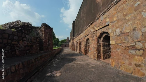 medieval structure amidst lush greenery at Feroz shah kotla fort, Delhi, India photo